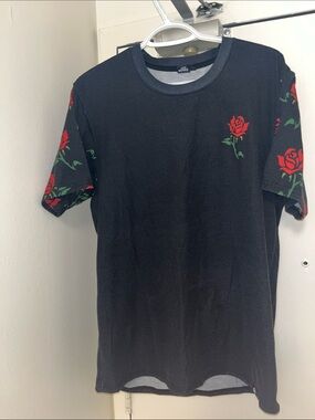 Into The Am - Black Short Sleeve Tee with Red Rose Print